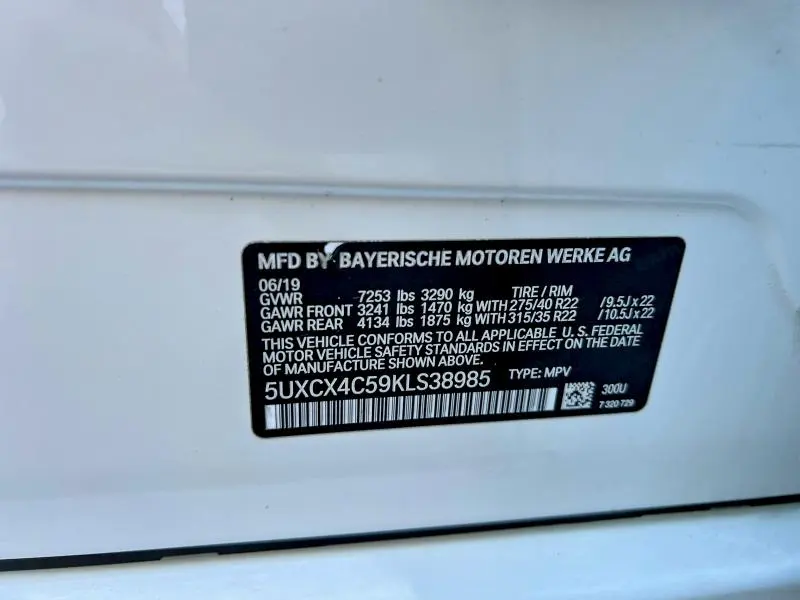 BMW X7 2019 VIN 5UXCX4C59KLS38985