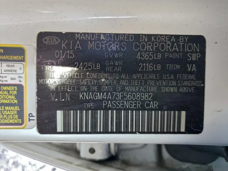 KIA OPTIMA 2015 VIN KNAGM4A73F5608982