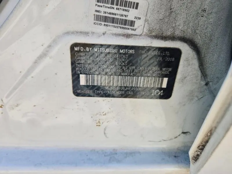 MITSUBISHI MIRAGE 2018 VIN ML32F3FJ6JHF15506