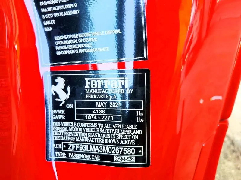 FERRARI ALL OTHER 2021 VIN ZFF93LMA3M0267580