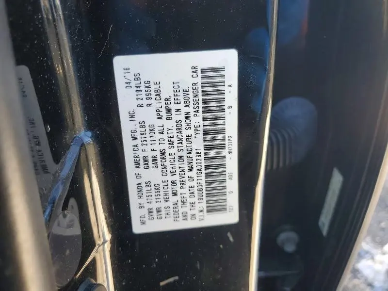 ACURA TLX 2016 VIN 19UUB3F71GA002881