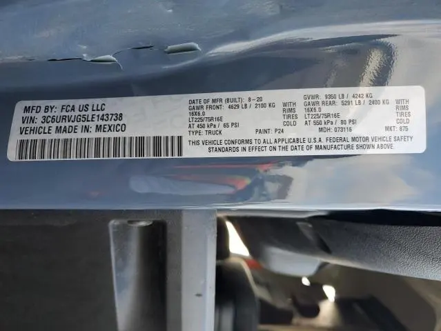 RAM PROMASTER 2020 VIN 3C6URVJG5LE143738