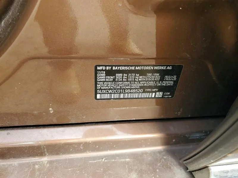 BMW X7 2020 VIN 5UXCW2C01L9B48520