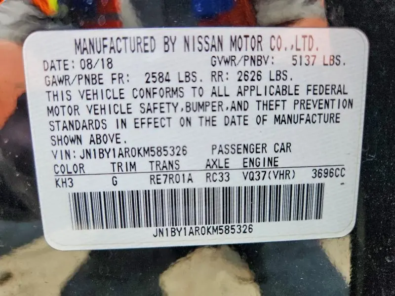 INFINITI Q70 2019 VIN JN1BY1AR0KM585326