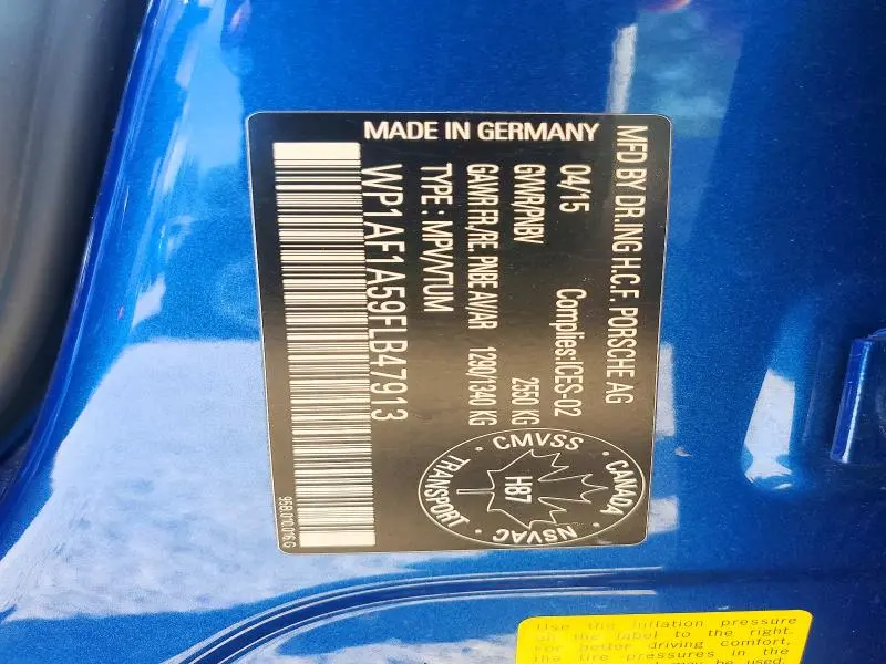 PORSCHE MACAN 2015 VIN WP1AF1A59FLB47913