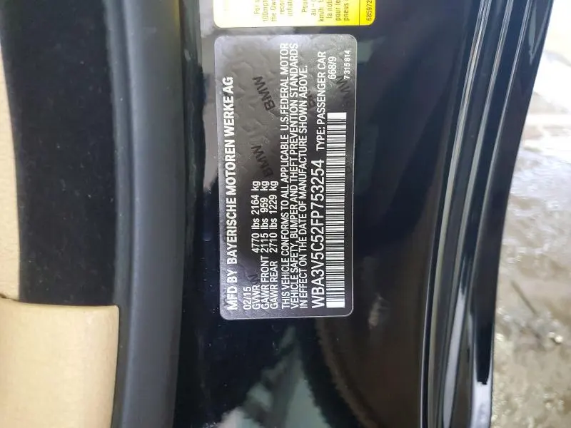 BMW 4 SERIES 2015 VIN WBA3V5C52FP753254
