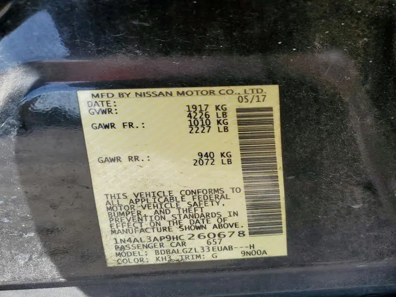 NISSAN ALTIMA 2017 VIN 1N4AL3AP9HC260678