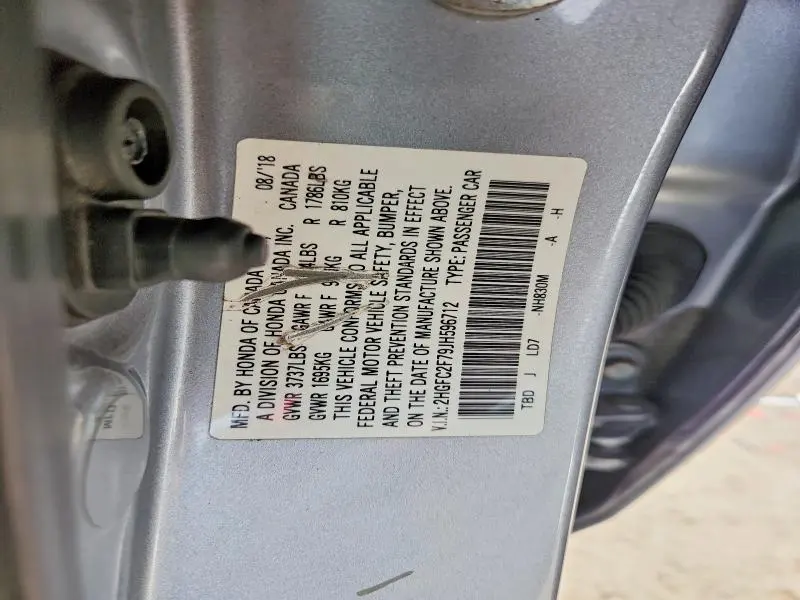 HONDA CIVIC 2018 VIN 2HGFC2F79JH596712