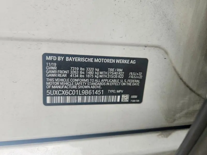BMW X7 2020 VIN 5UXCX6C01L9B61451