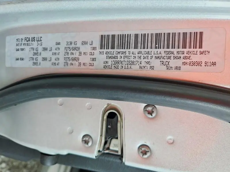 RAM 1500 2016 VIN 1C6RR7KT1GS281714