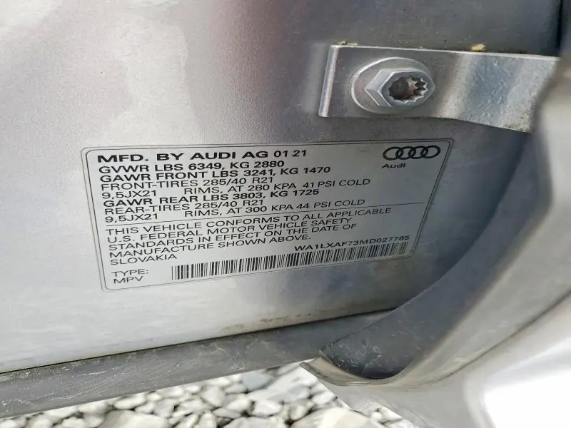 AUDI Q7 2021 VIN WA1LXAF73MD027785
