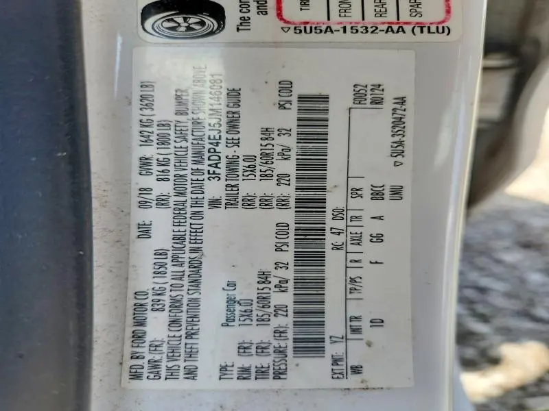 FORD FIESTA 2018 VIN 3FADP4EJ5JM146081