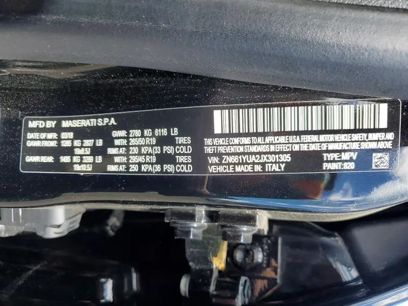 MASERATI ALL OTHER 2018 VIN ZN661YUA2JX301305