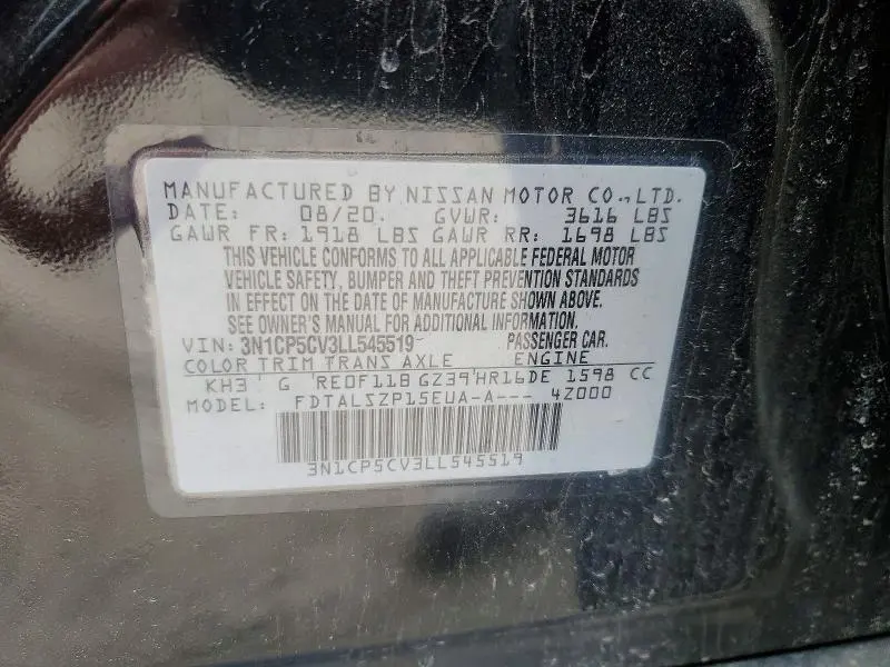 NISSAN KICKS 2020 VIN 3N1CP5CV3LL545519