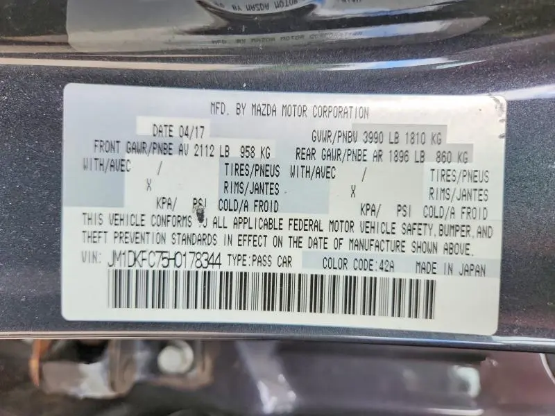 MAZDA CX-3 2017 VIN JM1DKFC75H0178344