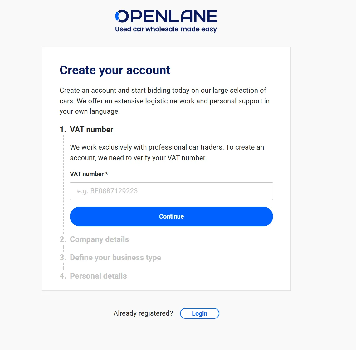 Форма регистрации на сайте OPENLANE