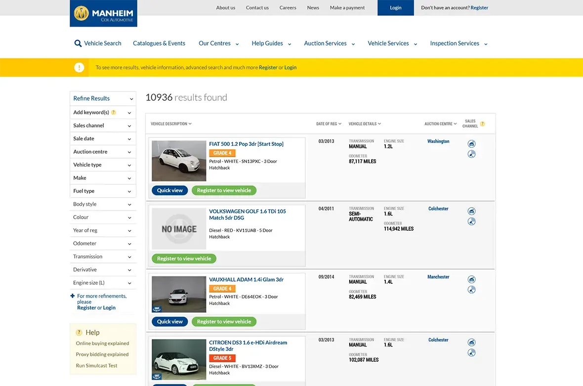 Каталог автомобилей на Manheim